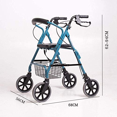 GJX Andadores Ancianos Plegable Andador Carro Creativo Light- Viejo Compras, Viejo Walker Aleación De Aluminio De Cuatro Ruedas Plegable con Asiento