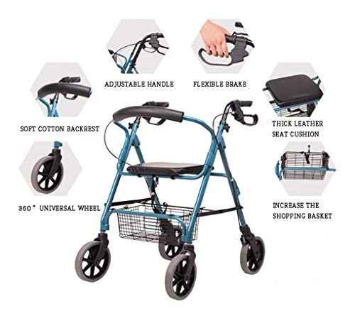 GJX Andadores Ancianos Plegable Andador Carro Creativo Light- Viejo Compras, Viejo Walker Aleación De Aluminio De Cuatro Ruedas Plegable con Asiento