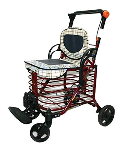 GJX Andadores Ancianos Plegable Andador Carro Plegable Creativo Light- Viejo Compras, Ligero, con Asiento Portátil, Silla De Ruedas De Doble Uso