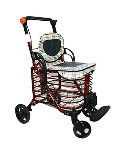 GJX Andadores Ancianos Plegable Andador Carro Plegable Creativo Light- Viejo Compras, Ligero, con Asiento Portátil, Silla De Ruedas De Doble Uso