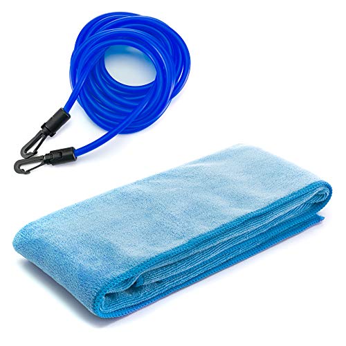 GOLDFIT Cinturón de natación estática Nadathlon, Cuerda Cinta Goma elástica de Resistencia para Nadar en Piscina, Toalla Microfibra y Funda. Kit arnés Swim Belt de Cintura para Entrenamientos. (Azul)