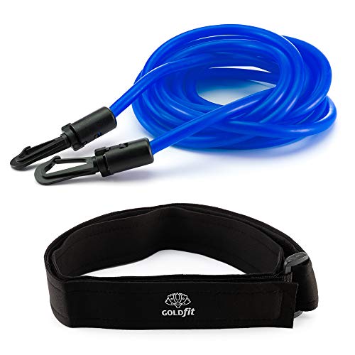 GOLDFIT Cinturón de natación estática Nadathlon, Cuerda Cinta Goma elástica de Resistencia para Nadar en Piscina, Toalla Microfibra y Funda. Kit arnés Swim Belt de Cintura para Entrenamientos. (Azul)