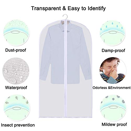 GoMaihe Fundas de Ropa 12 PCS, 60 x 120 / 100cm Bolsa de Traje Transparente Bolsas de Ropa, Repelente al Agua, Blanco