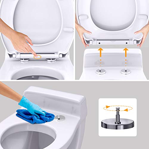 Gomyhom Tapa WC Universal, Asiento Inodoro con Cierre Suave, Tapa WC de Liberación Rápida, Instalación Desde Arriba del Inodoro, Hecho de Plástico Antibacteriano, Sin Balanceo(Tipo O)