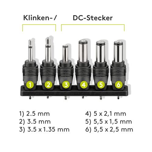 Goobay 59032 - Fuente de alimentación Universal con un máximo de 18 W/1500 mAh con 6 Clavijas de Enchufe DC, Negro