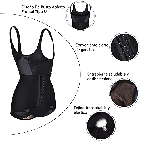 Gotoly Mujer Bodies Moldeadores Fajas Reductoras Adelgazantes Control de Barriga Shapewear Entrenador de Cintura Corsé Modelador de Cuerpo Completo y Busto Abierto Bodysuit (Negro, M)