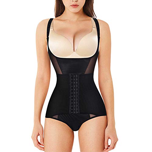 Gotoly Mujer Bodies Moldeadores Fajas Reductoras Adelgazantes Control de Barriga Shapewear Entrenador de Cintura Corsé Modelador de Cuerpo Completo y Busto Abierto Bodysuit (Negro, M)