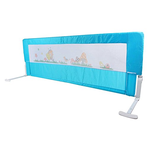 GOTOTO - Barrera de cama para niños de 1,8 m, barandilla para cuna, barandilla, cama infantil, barrera de seguridad extraíble, portátil, protección plegable, universal, 180 x 64 cm, azul