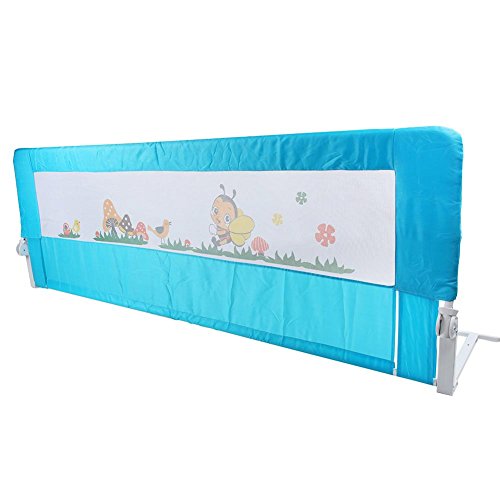 GOTOTO - Barrera de cama para niños de 1,8 m, barandilla para cuna, barandilla, cama infantil, barrera de seguridad extraíble, portátil, protección plegable, universal, 180 x 64 cm, azul