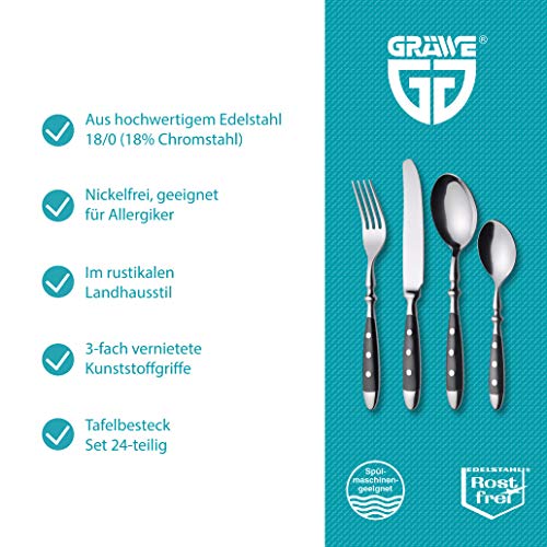 GRAEWE GERMANY - Cubertería (24 Piezas, Acero Inoxidable)