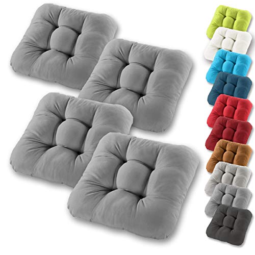 Gräfenstayn® Set de 4 Cojines de Asiento cojín de Silla 38x38x8cm para Interior y Exterior - Funda de algodón 100% - Muchos Colores - Acolchado Grueso/cojín de Suelo (Antracita)