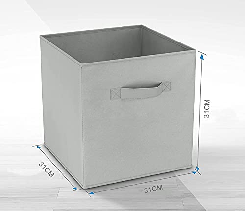 GREATOOL Caja de Almacenaje Plegable, Pack 4 Unidades, 31x31x31cm,Cajas organizadoras en Tela, Caja para organizar Ropa, Juguetes y Sábanas en Armarios (4 Unidades, Gris Claro)