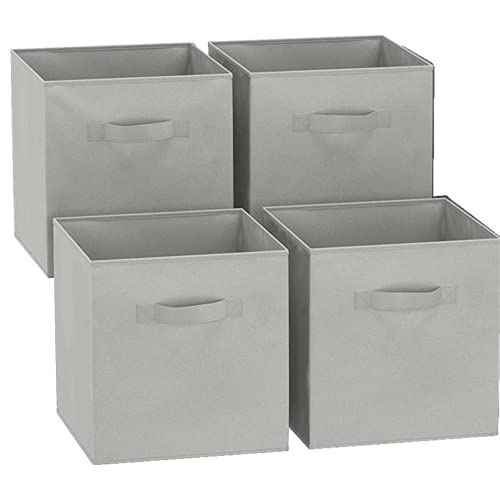 GREATOOL Caja de Almacenaje Plegable, Pack 4 Unidades, 31x31x31cm,Cajas organizadoras en Tela, Caja para organizar Ropa, Juguetes y Sábanas en Armarios (4 Unidades, Gris Claro)