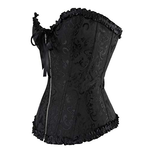 Grebrafan Bordado Corset Mujer Corpiños y Corsés de Cremallera Talla Grande (EU(48-50) 6XL, Negro)