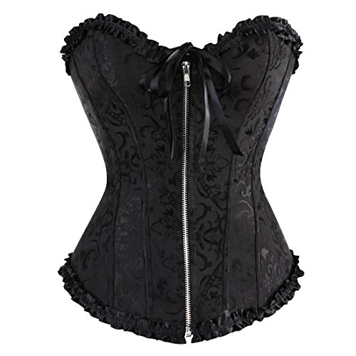 Grebrafan Bordado Corset Mujer Corpiños y Corsés de Cremallera Talla Grande (EU(48-50) 6XL, Negro)