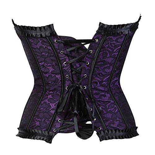 Grebrafan Brocado Corset Bustier Sexy Nupcial Corsés y Lencería Talla Grande (EU(48-50) 6XL, Morado)