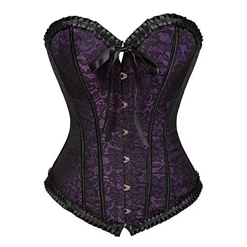 Grebrafan Brocado Corset Bustier Sexy Nupcial Corsés y Lencería Talla Grande (EU(48-50) 6XL, Morado)