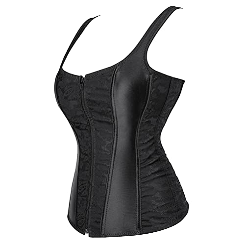 Grebrafan Corsé con Tirantes Burlesque Corset Gotico Mujer Talla Grande (EUR(48-50) 6XL, Negro)