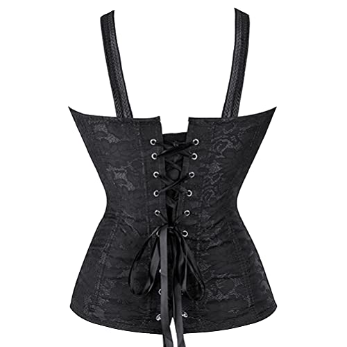 Grebrafan Corsé con Tirantes Burlesque Corset Gotico Mujer Talla Grande (EUR(48-50) 6XL, Negro)