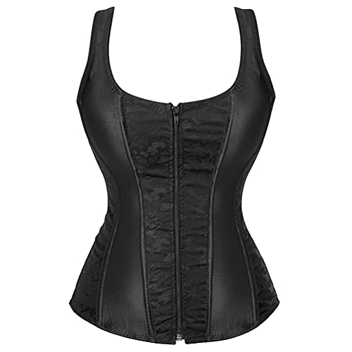 Grebrafan Corsé con Tirantes Burlesque Corset Gotico Mujer Talla Grande (EUR(48-50) 6XL, Negro)