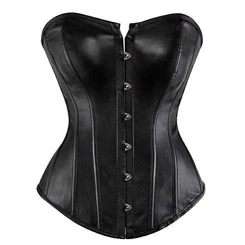 Grebrafan Mujer Corset Fiesta Corsé de Polipiel Cuero Talla Grande (EU(48-50) 6XL, Negro)