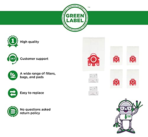 Green Label Reemplaza a 10123220 Paquete de 5 Bolsas de Tipo FJM y 2 MicroFiltros para Aspiradora Miele (5+2)