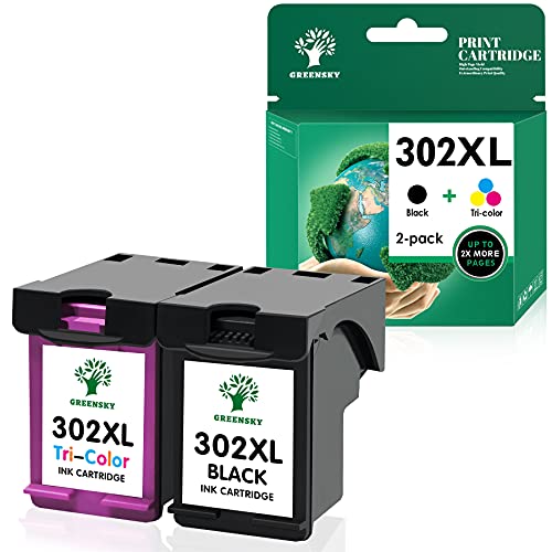 GREENSKY Remanufacturado para HP 302XL 302 Cartuchos de Tinta Reemplazo para HP DeskJet 1110 2130 3630 Envy 4520 4522 4523 4524 Officejet 3830 3831 4650 4652 4654 5220 5230 (1 Negro 1 Color)