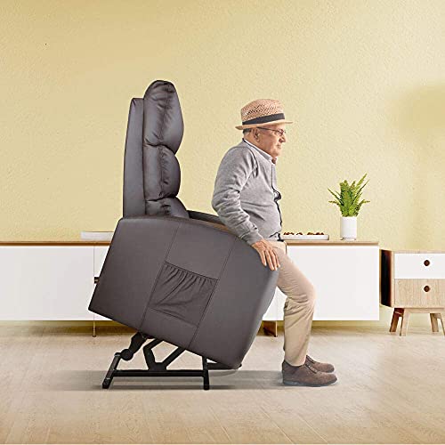 gridinlux | Sillón Relax Masaje Levanta Personas Marrón Wengué | Reclinable | Elevación Automática con Mando de Control | 5 Modos | Función Calor Lumbar | 8 Motores | 4 Zonas de Masaje | Polipiel