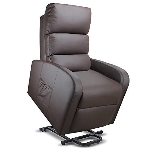 gridinlux | Sillón Relax Masaje Levanta Personas Marrón Wengué | Reclinable | Elevación Automática con Mando de Control | 5 Modos | Función Calor Lumbar | 8 Motores | 4 Zonas de Masaje | Polipiel