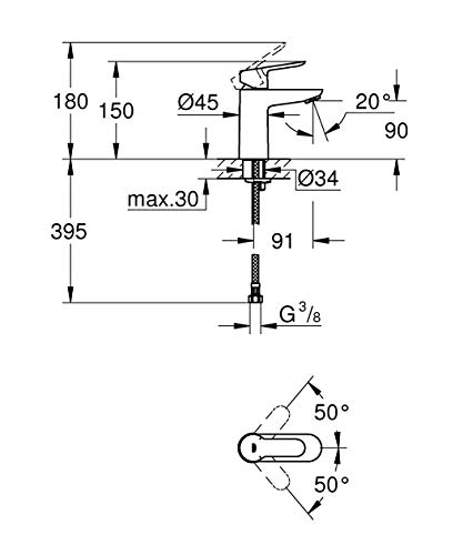 Grohe BauEdge - Grifo de lavabo de baño para instalación en un solo agujero. Tamaño S. Incluye sistema de ahorro de agua (Ref. 23330000)