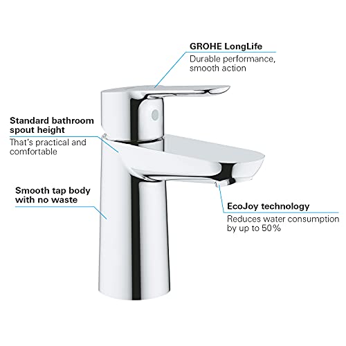 Grohe BauEdge - Grifo de lavabo de baño para instalación en un solo agujero. Tamaño S. Incluye sistema de ahorro de agua (Ref. 23330000)