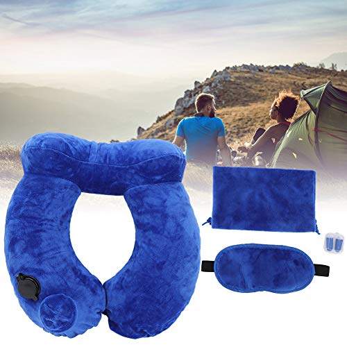 Growcolor 32x30x10cm 4PCS Presione Almohada de Viaje automática Almohada de Soporte para el Cuello Tipo U de usos múltiples(Azul)