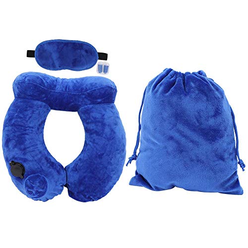 Growcolor 32x30x10cm 4PCS Presione Almohada de Viaje automática Almohada de Soporte para el Cuello Tipo U de usos múltiples(Azul)