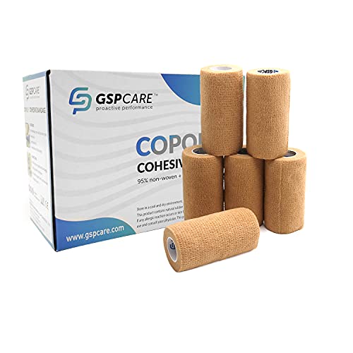 GSPCARE Vendaje Autoadhesivo, 6 Rollos Vendajes Cohesivos Cinta Cohesiva de 10 cm x 4,5 m, Vendaje Veterinario Cinta Adhesiva Deportiva para Hinchazón Esguinces Tobillo Muñeca (Color de Piel)