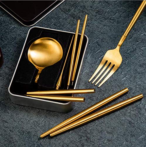 GUANGE Juego de Utensilios de Viaje de 4 Piezas con Estuche de Acero Inoxidable, Juego de Cubiertos de Camping Tipo Desmontable, Juego de Utensilios Reutilizables con Estuche, Negro Mate