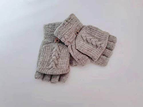 Guantes de Invierno Flip sin Dedos， Guantes sin Dedos Convertibles, Guantes Unisex Mitones de Lana de Punto Caliente Manoplas con Mitten Cover ，（Gris）