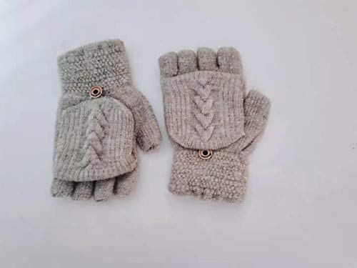 Guantes de Invierno Flip sin Dedos， Guantes sin Dedos Convertibles, Guantes Unisex Mitones de Lana de Punto Caliente Manoplas con Mitten Cover ，（Gris）