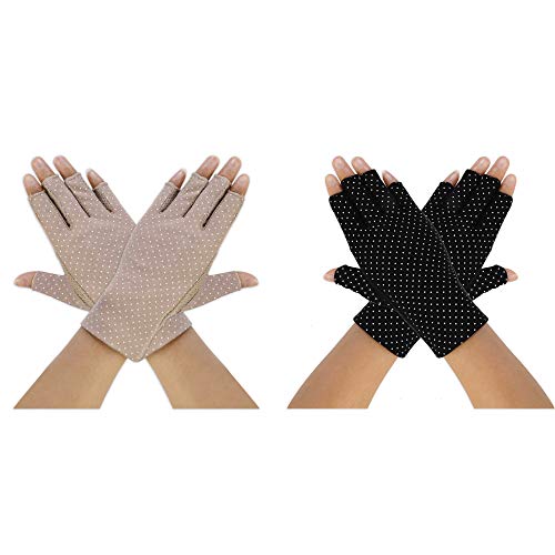 Guantes de Protección UV Solar de Mujeres 2 Pares Guantes Cortos para Conducir sin Dedos Antideslizantes Verano Primavera al Aire Libre para Chicas Equitación, Ciclismo, El Golf Exteriores