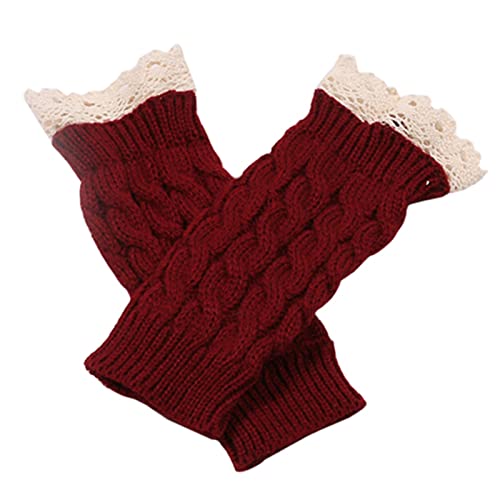 Guantes Invierno otoño mujeres moda cordones ajuste largo sin dedos hecha punto ganchillo muñequera muñeca guantes cálido muñequera cálido Guantes de invierno ( Color : Red , Gloves Size : One Size )