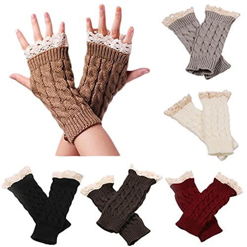 Guantes Invierno otoño mujeres moda cordones ajuste largo sin dedos hecha punto ganchillo muñequera muñeca guantes cálido muñequera cálido Guantes de invierno ( Color : Red , Gloves Size : One Size )