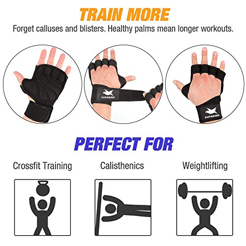 Guantes para Cross-fit, Guantes Gimnasio,Guantes Pesas,Protección Completa para la Palma y Agarre Extra Transpirable Antideslizante, para Ejercicio Pesas,Levantamiento de Pesas,para Hombres y Mujeres