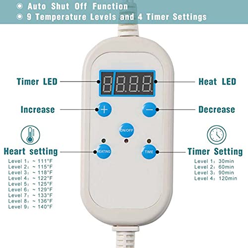 GYAM Almohadilla Térmica, Almohadilla Térmica Eléctrica para Aliviar El Dolor Espalda Y Los Calambres 9 Configuraciones Calor Apagado Automático Lavable A Máquina para Relajar El Cuerpo