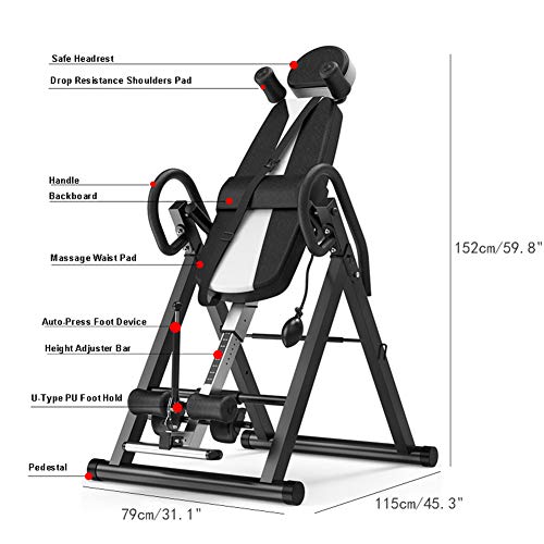 GYFHMY Tabla de inversión de Bloqueo de Seguridad, Kit Alivio Dolor Espalda de fácil Acceso Lujo, Soporte para la Cabeza, Carga Trabajo Pesado 300 LB, Cuerpo Ajustable al revés para Uso doméstico