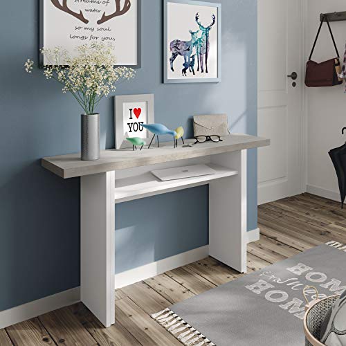 Habitdesign Mesa Consola Desplegable, Mesa Auxiliar o de Cocina, Modelo Tavolo, Acabado en Blanco Artik y Gris Cemento, Medidas: 120 cm (Largo) x 70 cm (Ancho) x 73,5 cm (Alto)