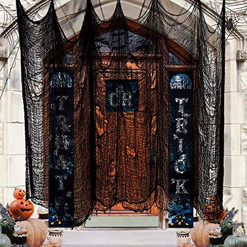 Halloween Decoracion Tela De Gasa Negra, 6.56 ft * 32,8 ft Tela Espeluznante, Muselina de Algodón Decoraciones de Fiestas De Halloween para Casas Embrujadas Puerta al Aire Libre ventana o pasillo