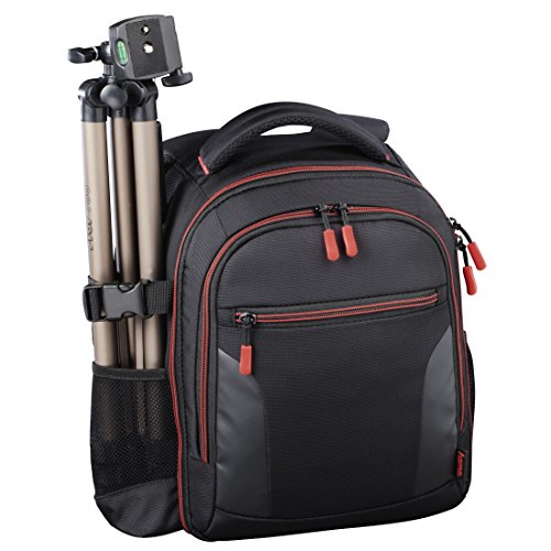 Hama Miami - Mochila para equipo fotográfico (Funda tipo mochila, Universal, Negro, Rojo), 00139856