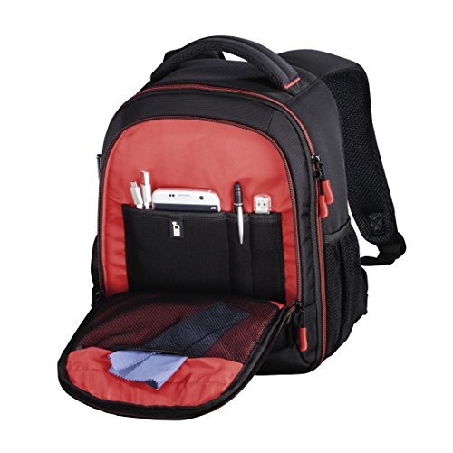 Hama Miami - Mochila para equipo fotográfico (Funda tipo mochila, Universal, Negro, Rojo), 00139856