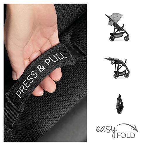 Hauck Rapid 4R Plus Silla paseo de hasta 25 kg, respaldo reclinable desde el nacimiento, capota XL con UPF 50+, manillar regulable con portavasos, plegado con una mano, cesta de la compra grande-gris