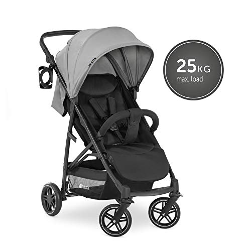 Hauck Rapid 4R Plus Silla paseo de hasta 25 kg, respaldo reclinable desde el nacimiento, capota XL con UPF 50+, manillar regulable con portavasos, plegado con una mano, cesta de la compra grande-gris