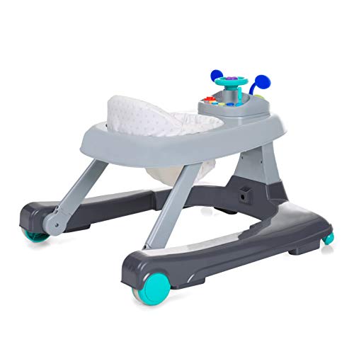 Hauck Ride On 1-2-3 - Andador 3 en 1, a partir de 6 meses hasta 12 kg, con ruedas, luces & música, mesa de juego y asiento desmontable, regulable en altura, Hearts (gris-azul)